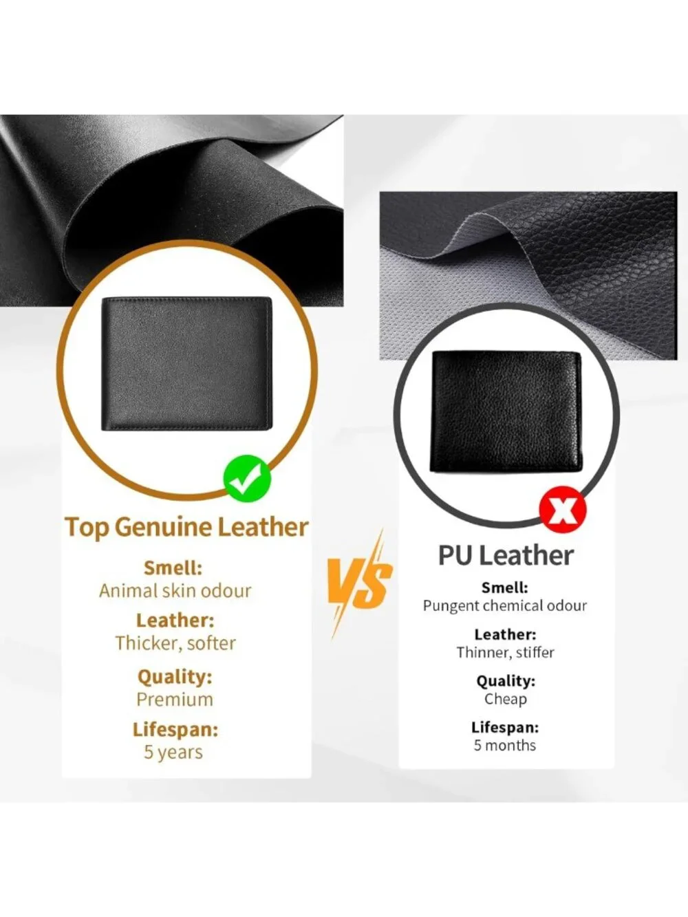 Slim Genuine Leather Wallet for Men, RFID Blocking Bifold, Front Pocket, ID